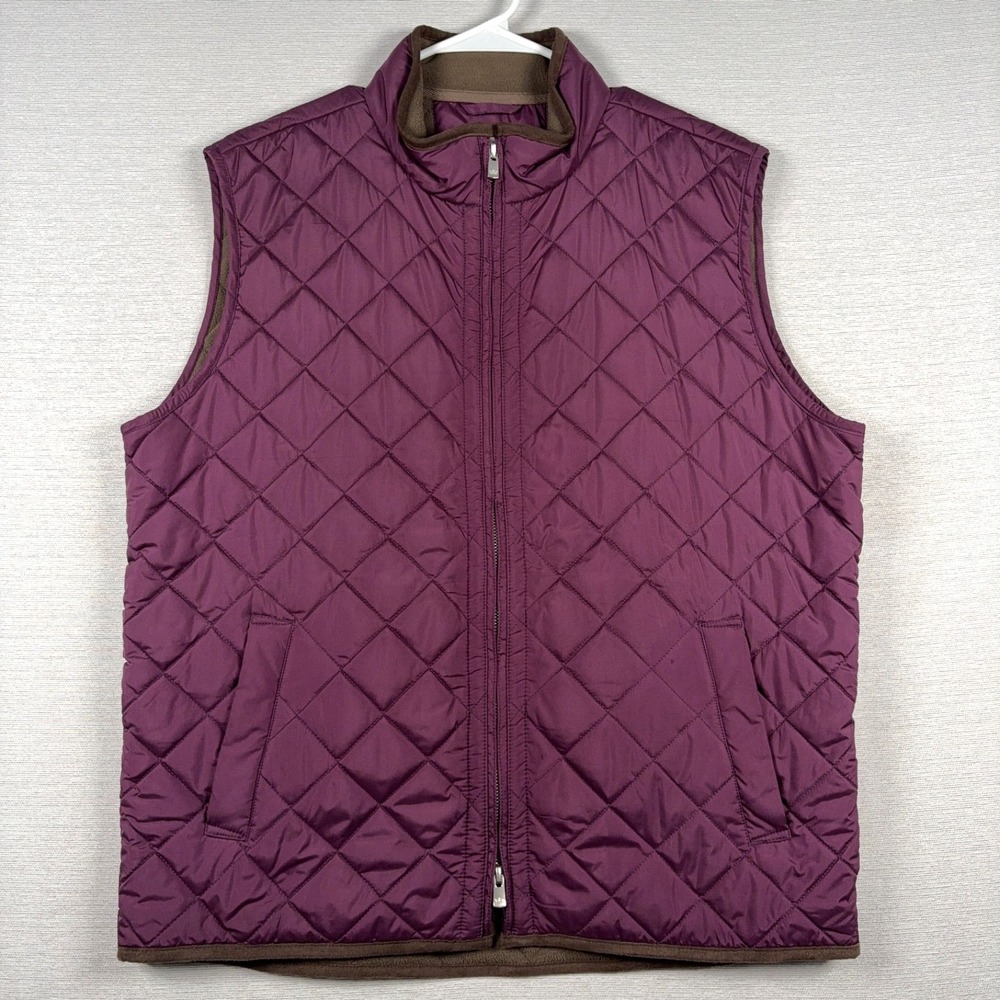 Peter Millar Vest Mens Size L Purple Polyester Full Zip Fleece Lined Stain